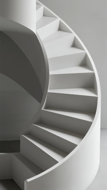 现代简约风格的白色螺旋楼梯局部特写