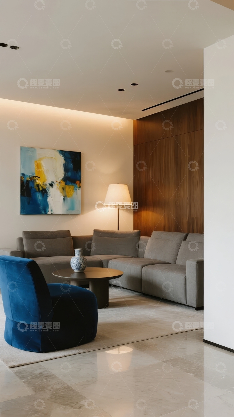 高清大图下载【趣麦麦图】现代简约风格客厅配抽象艺术画