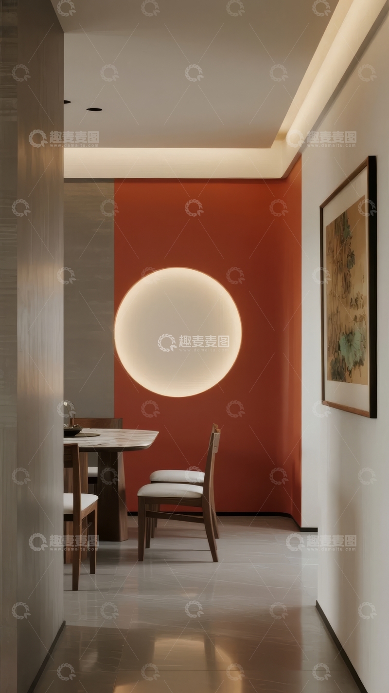 高清大图下载【趣麦麦图】现代简约风格室内走廊与用餐区