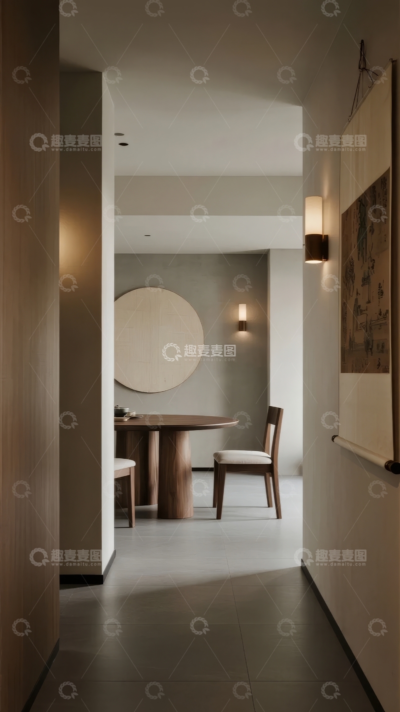 高清大图下载【趣麦麦图】现代简约风格的室内走廊与餐厅空间