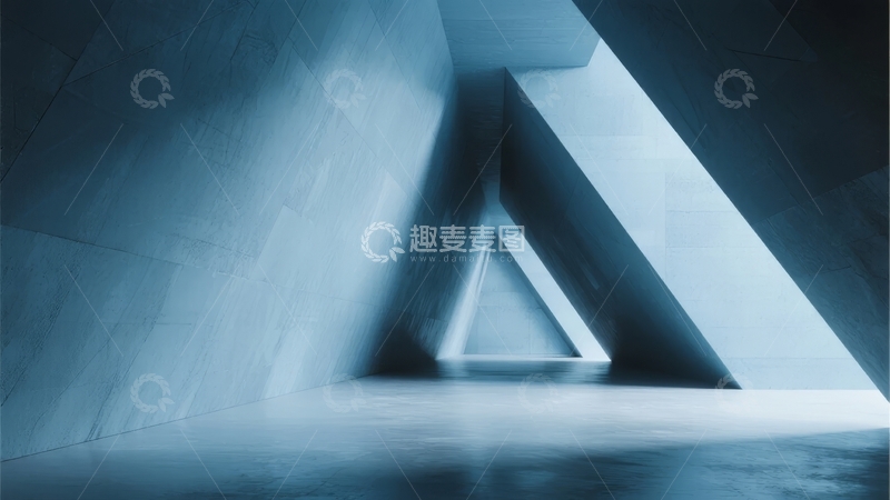 高清大图下载【趣麦麦图】现代建筑内部的三角形几何空间光影效果