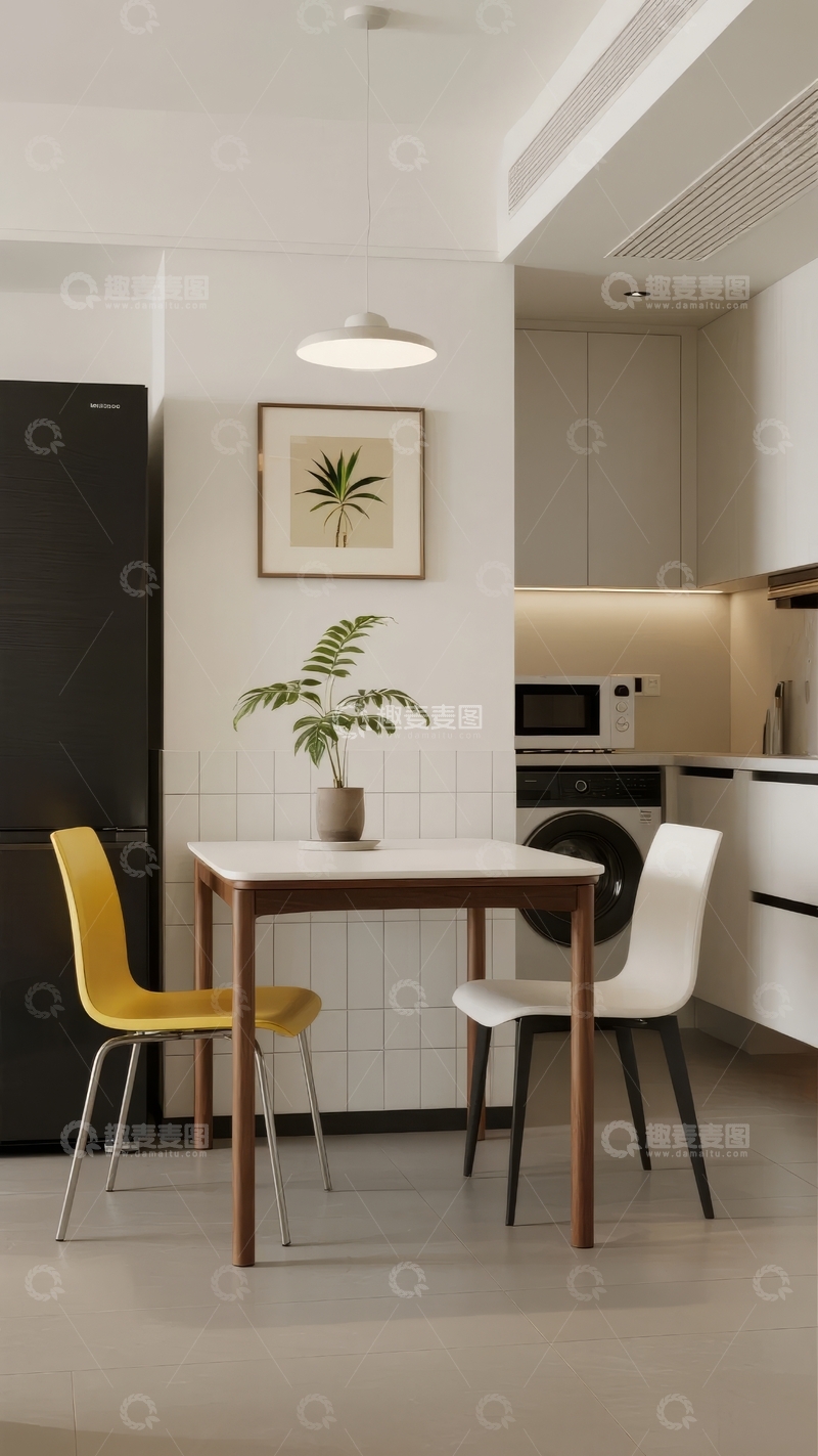 高清大图下载【趣麦麦图】现代简约风格厨房与用餐区结合设计