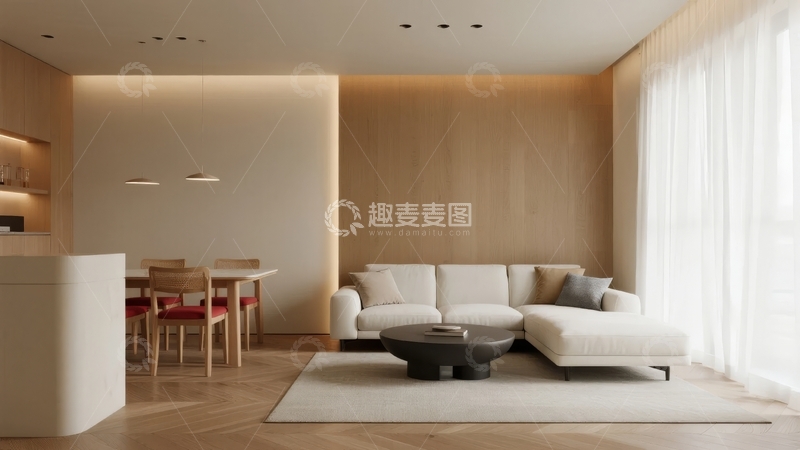 高清大图下载【趣麦麦图】现代简约风格客厅与餐厅一体化设计