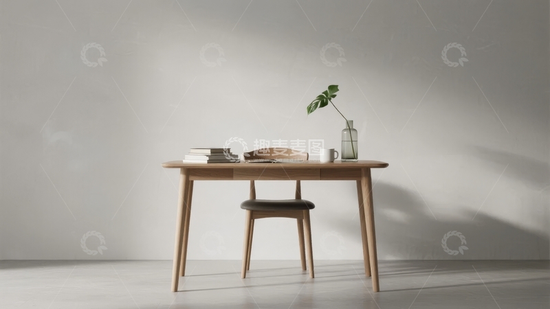 高清大图下载【趣麦麦图】简约风格的室内书桌与绿植装饰