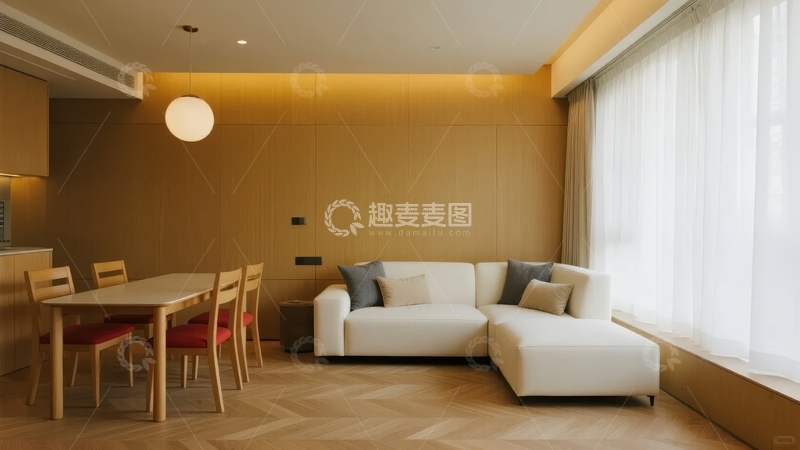 高清大图下载【趣麦麦图】现代简约风格客厅与餐厅一体化设计