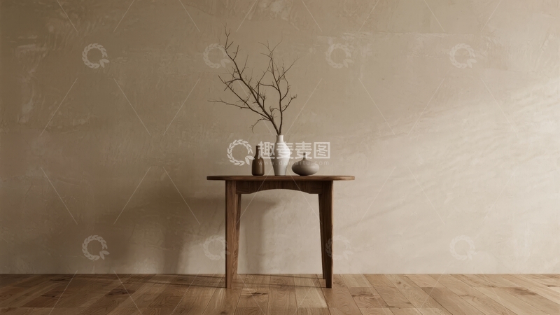 高清大图下载【趣麦麦图】简约风格室内角落摆放着花瓶与干枝