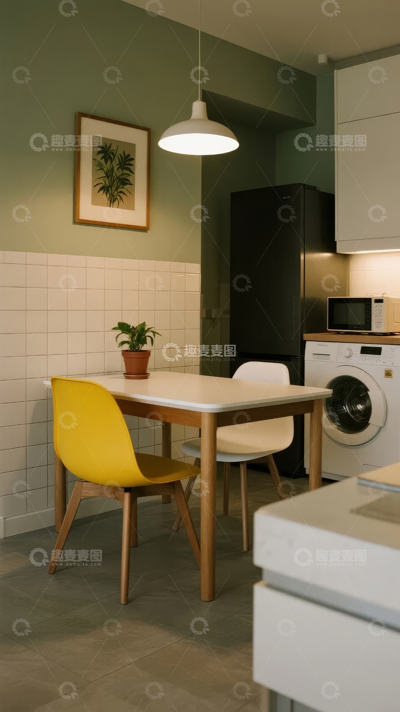 高清大图下载【趣麦麦图】现代简约厨房与餐厅区域融合设计