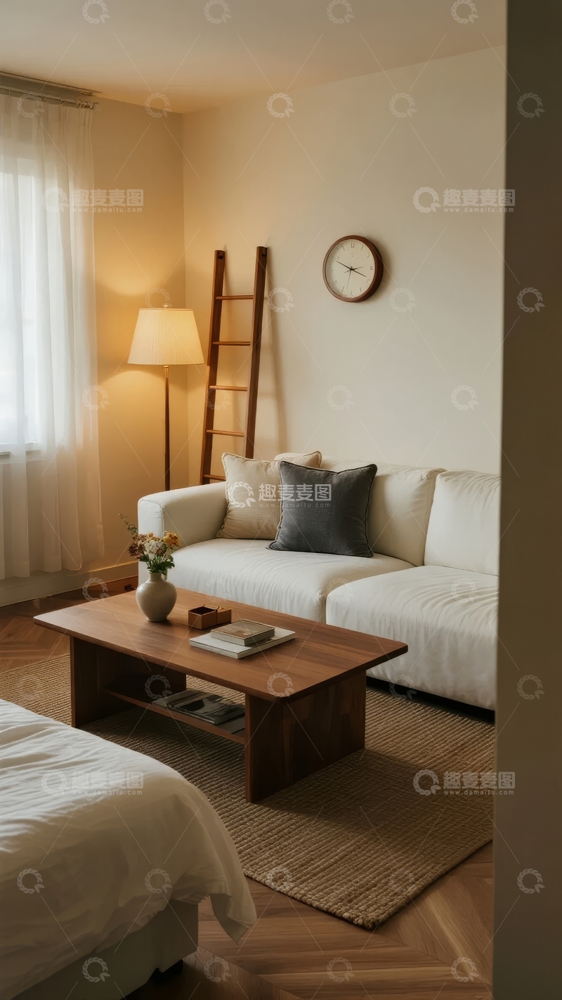 温馨简约客厅布置有沙发床头灯和装饰品