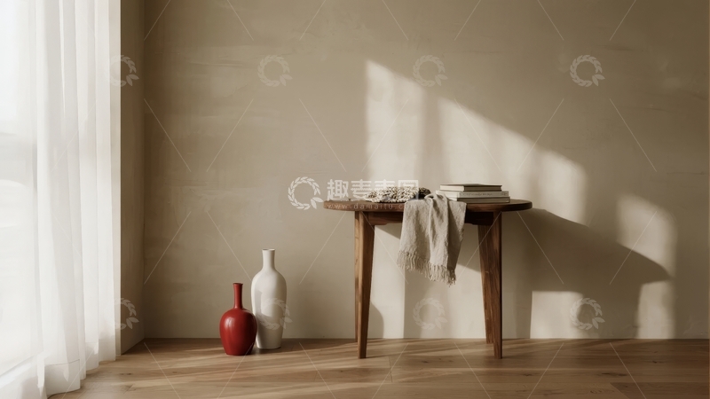 高清大图下载【趣麦麦图】阳光洒在木质地板上的简约室内角落