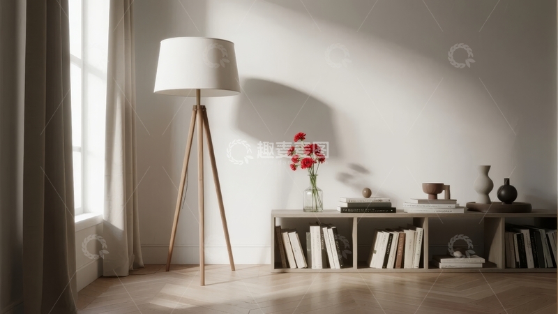 高清大图下载【趣麦麦图】简约室内角落摆放着落地灯与花瓶