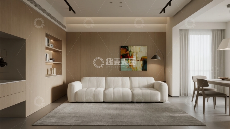 高清大图下载【趣麦麦图】现代简约风格客厅与餐厅一体化设计