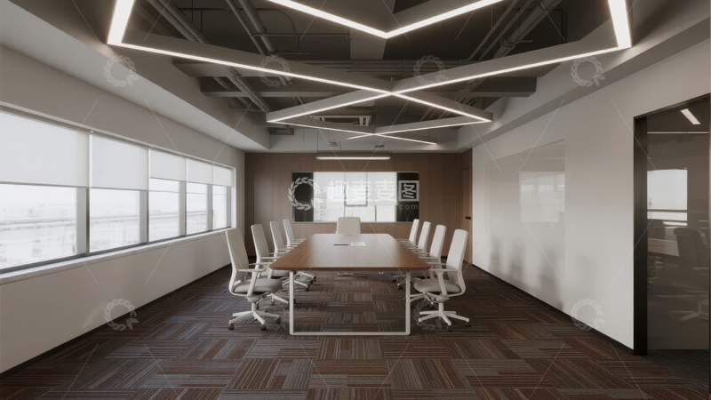 高清大图下载【趣麦麦图】现代办公室会议室配备长桌和多把椅子