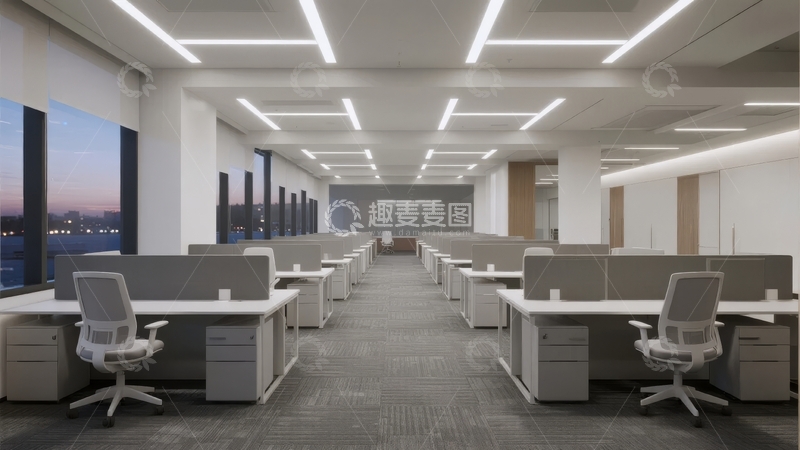 高清大图下载【趣麦麦图】宽敞明亮的现代化办公室内部全景