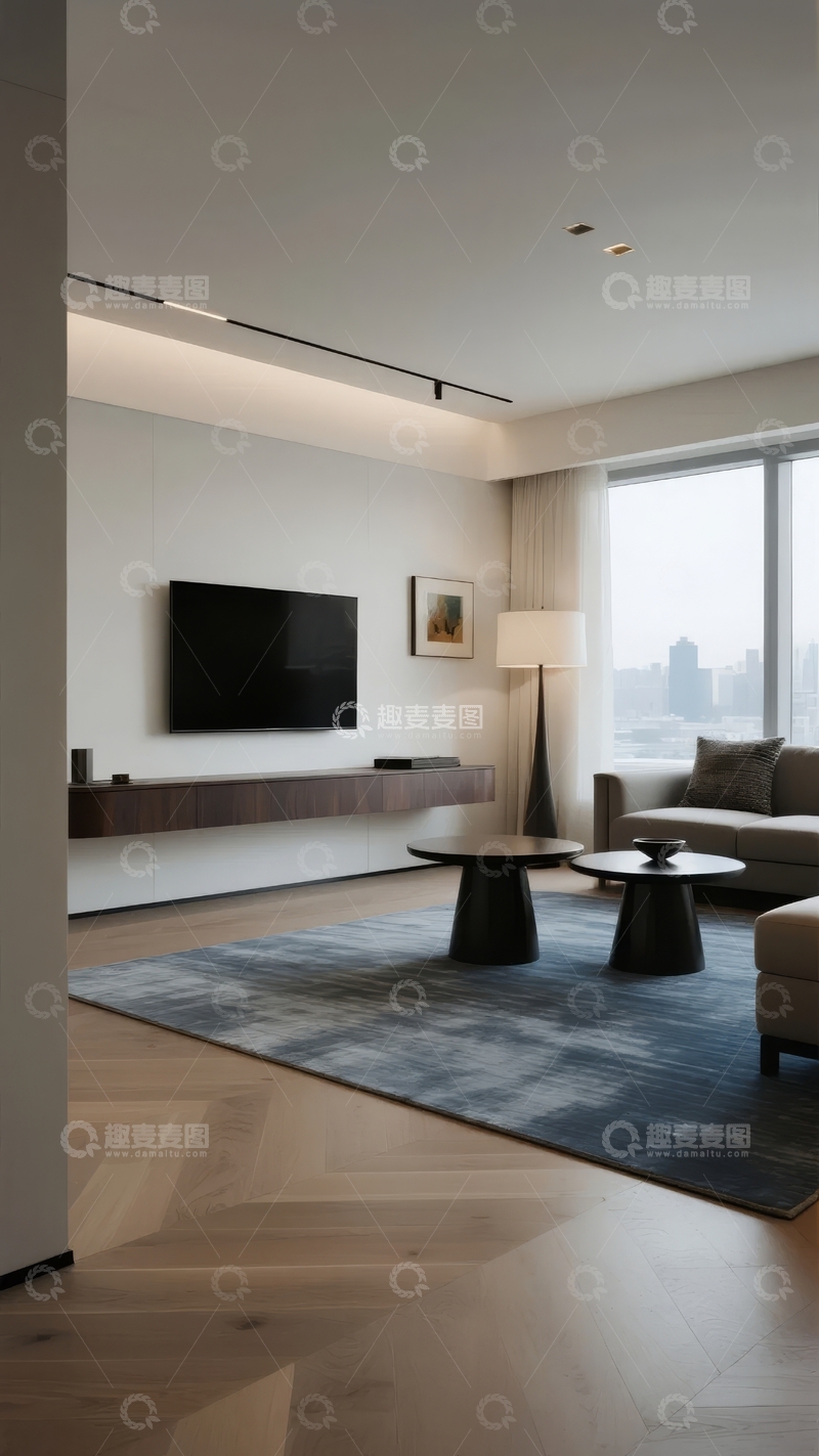 高清大图下载【趣麦麦图】现代简约客厅设计宽敞明亮落地窗景观