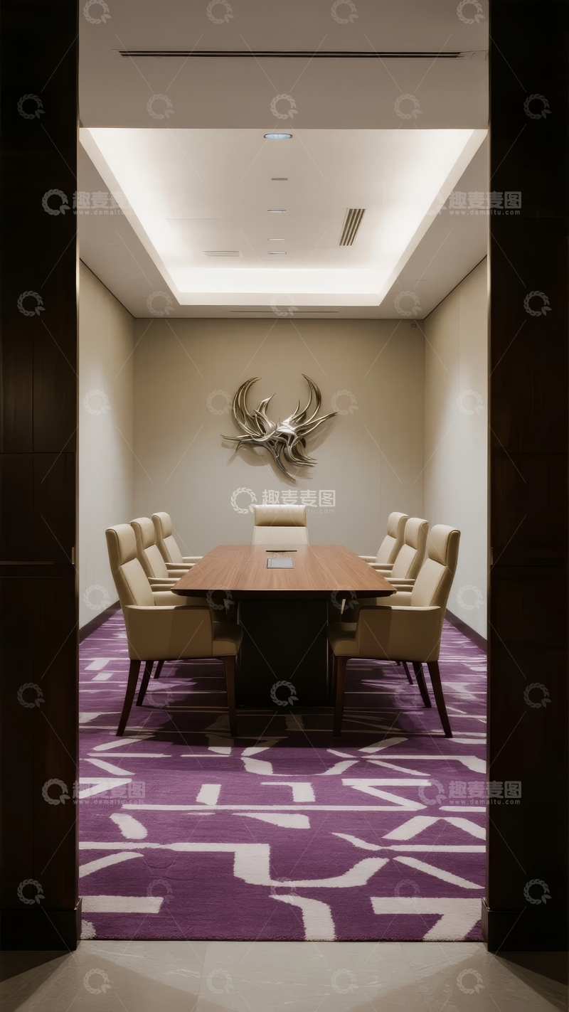 高清大图下载【趣麦麦图】豪华会议室中央摆放长桌配有多把椅子