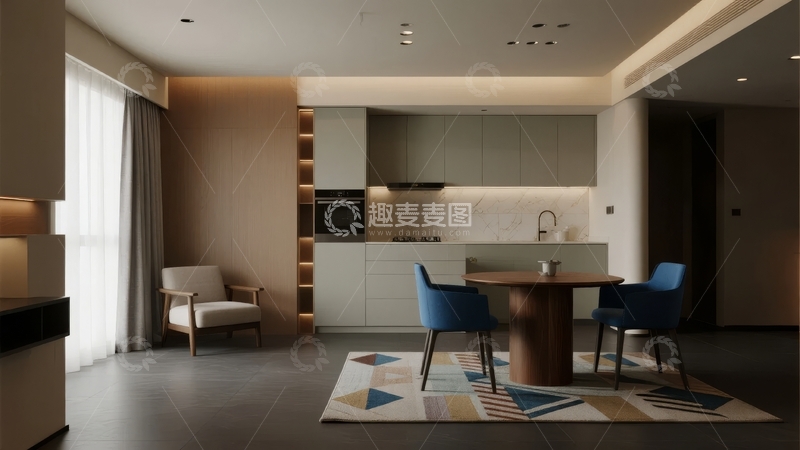 高清大图下载【趣麦麦图】现代简约风格的客厅与餐厅一体化设计