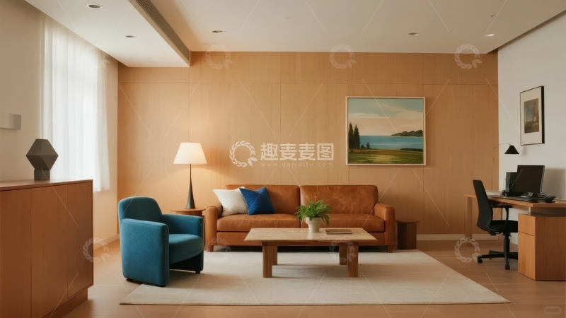 高清大图下载【趣麦麦图】现代简约风格客厅与办公区结合的室内设计