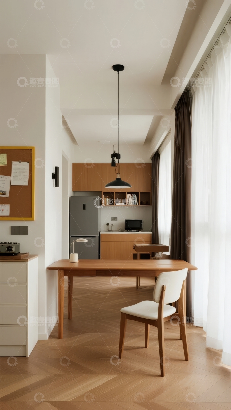 高清大图下载【趣麦麦图】现代简约风格厨房与餐厅一体化设计