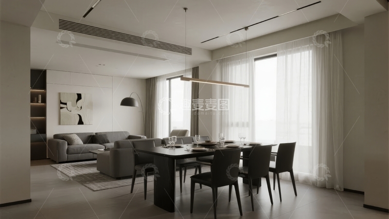 高清大图下载【趣麦麦图】现代简约风格客厅与餐厅一体化设计