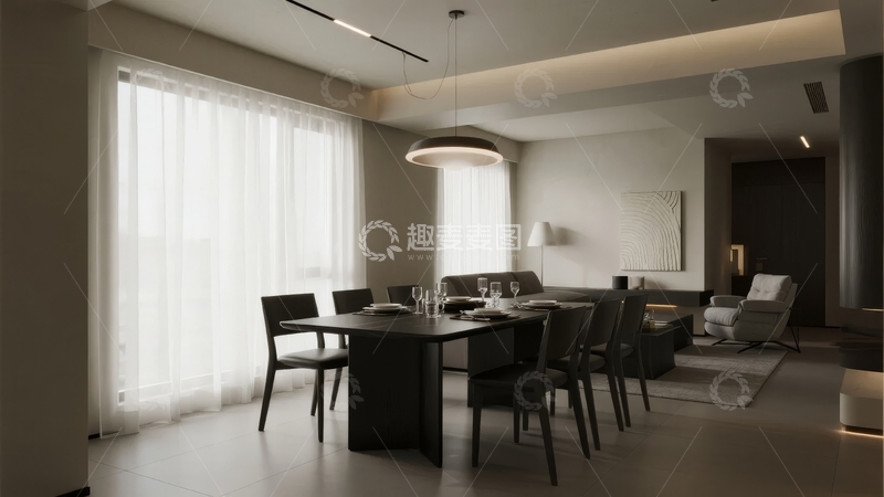 高清大图下载【趣麦麦图】现代简约风格的客厅与餐厅空间设计