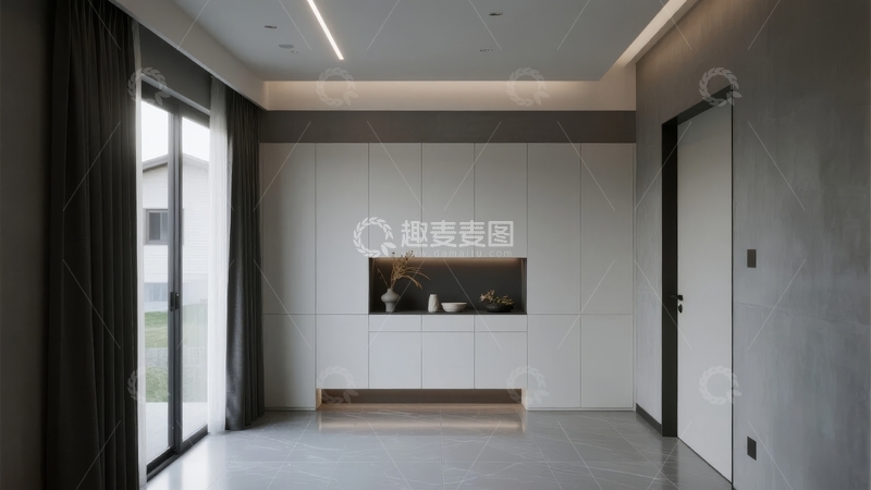 高清大图下载【趣麦麦图】现代简约风格室内设计墙面装饰与落地窗