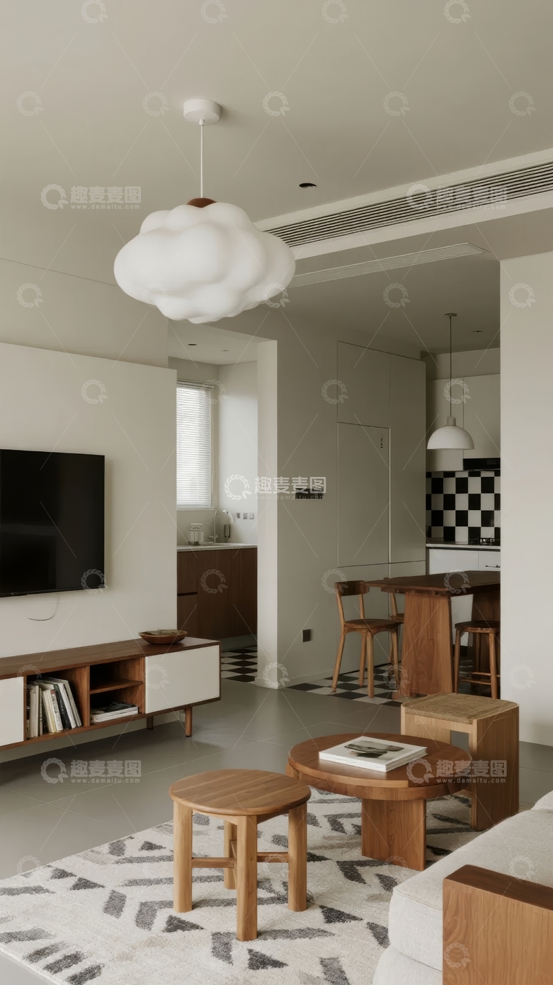 高清大图下载【趣麦麦图】现代简约风格客厅与餐厅一体化设计