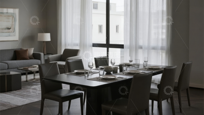 高清大图下载【趣麦麦图】现代简约风格的客厅与餐厅空间