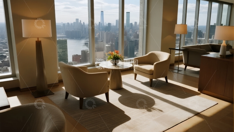 高清大图下载【趣麦麦图】豪华室内空间尽览城市天际线与河流景观