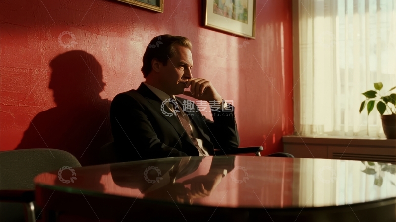 高清大图下载【趣麦麦图】一名男子坐在室内桌子旁沉思