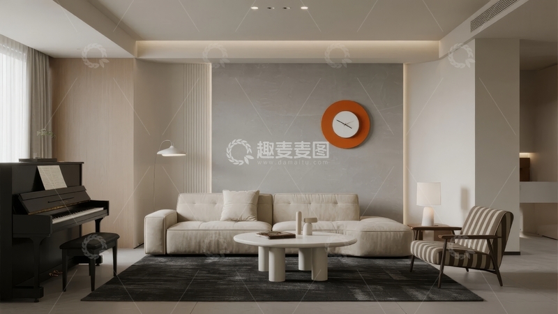 高清大图下载【趣麦麦图】现代简约客厅内钢琴与沙发组合