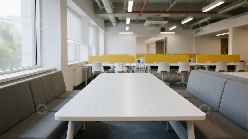高清大图下载【趣麦麦图】现代办公空间内的长桌与沙发休息区