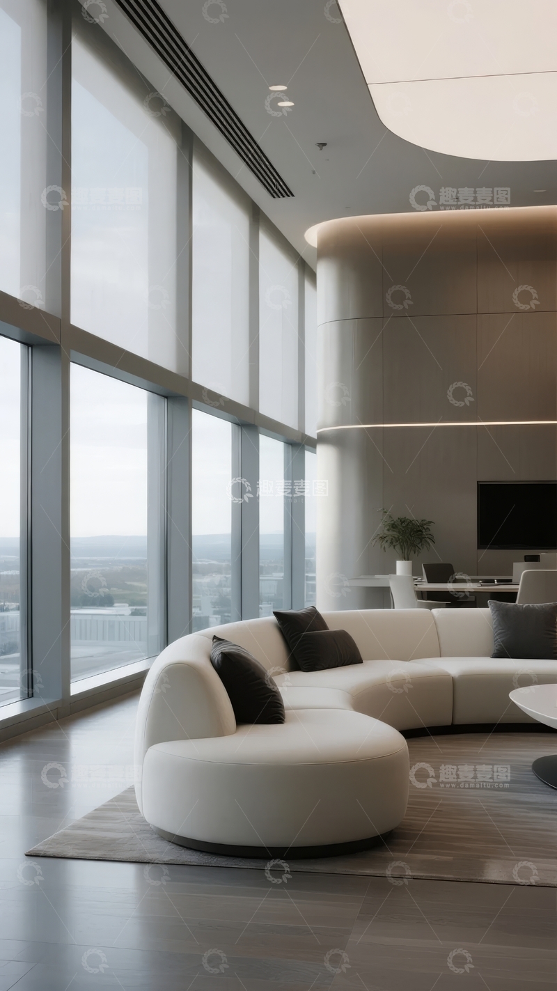 高清大图下载【趣麦麦图】现代豪华室内设计宽敞落地窗景观