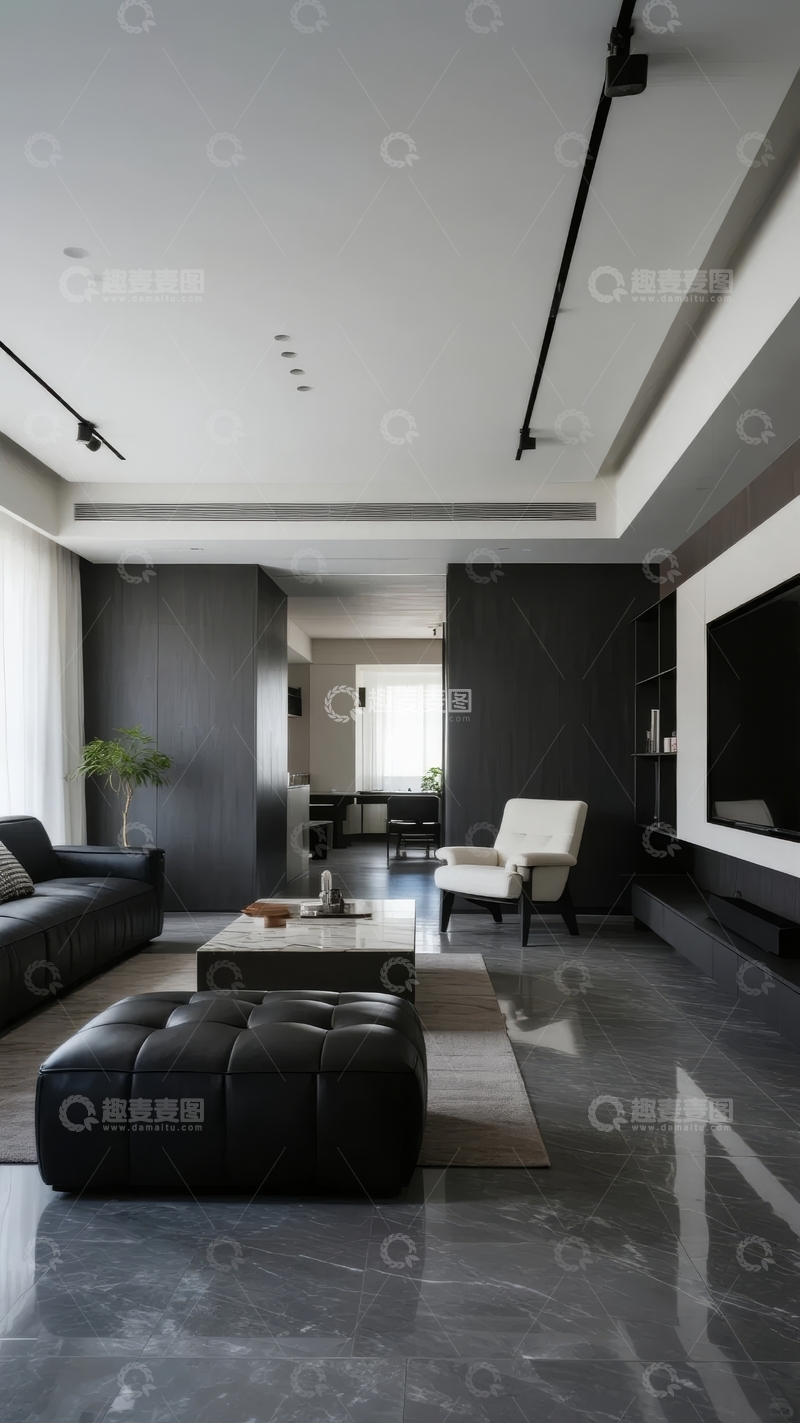 高清大图下载【趣麦麦图】现代简约风格客厅设计黑白灰配色方案