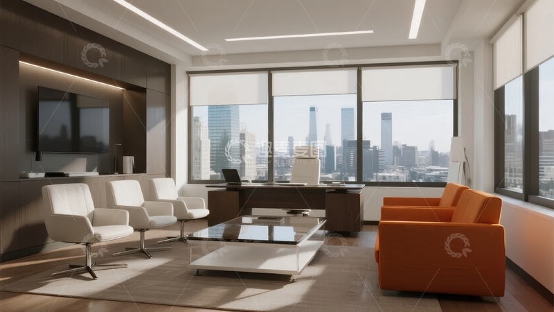 高清大图下载【趣麦麦图】现代办公室休息区配备城市景观视野