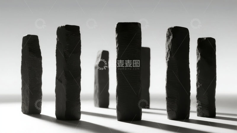 高清大图下载【趣麦麦图】黑白背景下排列的石柱群