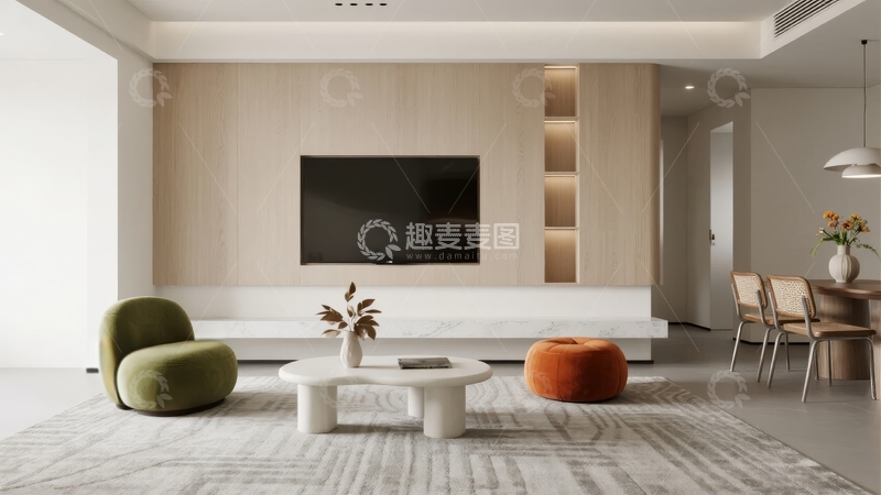 高清大图下载【趣麦麦图】现代简约客厅设计包含电视墙沙发茶几和用餐区
