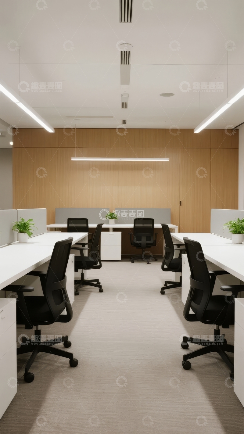 高清大图下载【趣麦麦图】现代办公室开放式工位布局整洁明亮