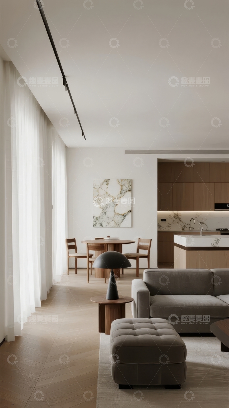 高清大图下载【趣麦麦图】现代简约风格客厅与餐厅一体化设计