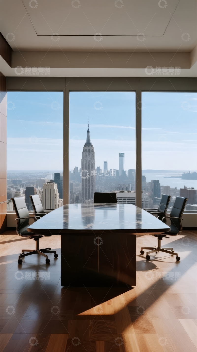 高清大图下载【趣麦麦图】豪华办公室内景俯瞰城市天际线