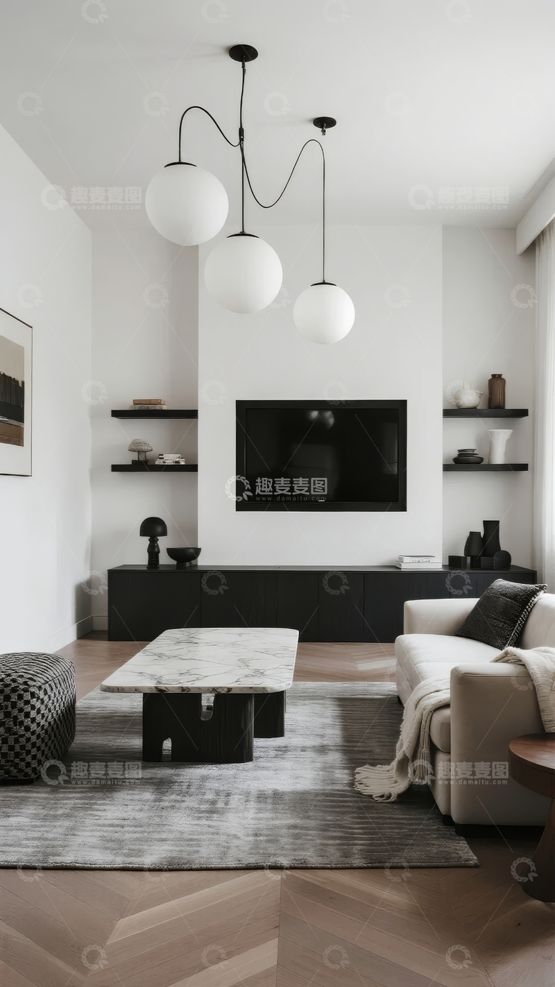 高清大图下载【趣麦麦图】现代简约风格客厅黑白配色设计