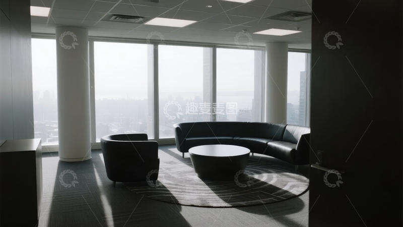 高清大图下载【趣麦麦图】现代办公室休息区俯瞰城市景观