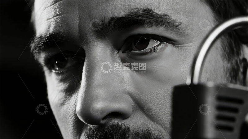 高清大图下载【趣麦麦图】黑白特写镜头中男子面部与锁具的对比