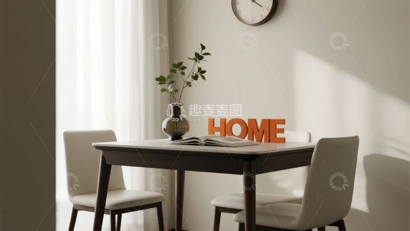 高清大图下载【趣麦麦图】简约室内餐桌摆放绿植与HOME装饰字母
