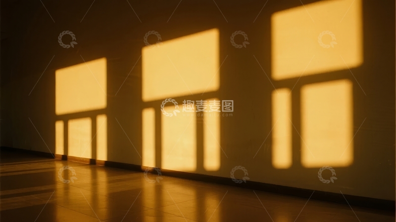 高清大图下载【趣麦麦图】室内墙面上投射的温暖方形光影图案