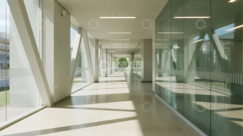 高清大图下载【趣麦麦图】现代建筑长廊光影交错玻璃幕墙设计