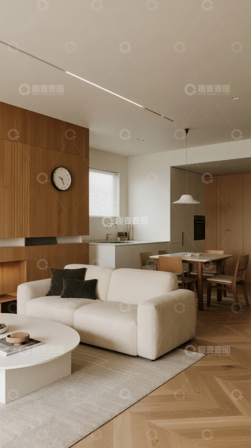 高清大图下载【趣麦麦图】现代简约风格客厅与餐厅一体化设计