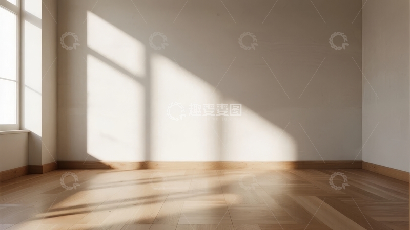 高清大图下载【趣麦麦图】空旷房间内阳光透过窗户在地板上投下阴影