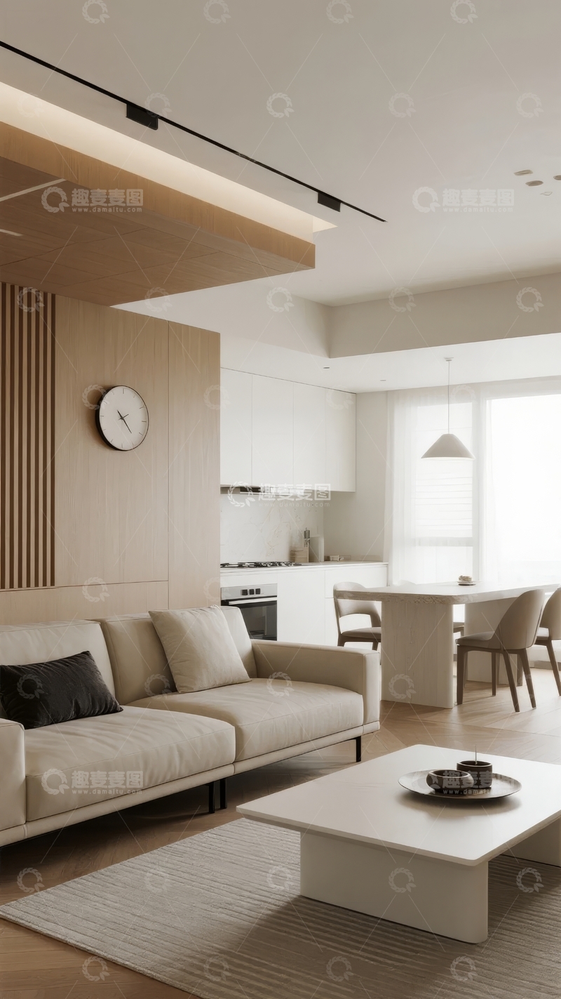 高清大图下载【趣麦麦图】现代简约风格客厅与厨房开放式设计