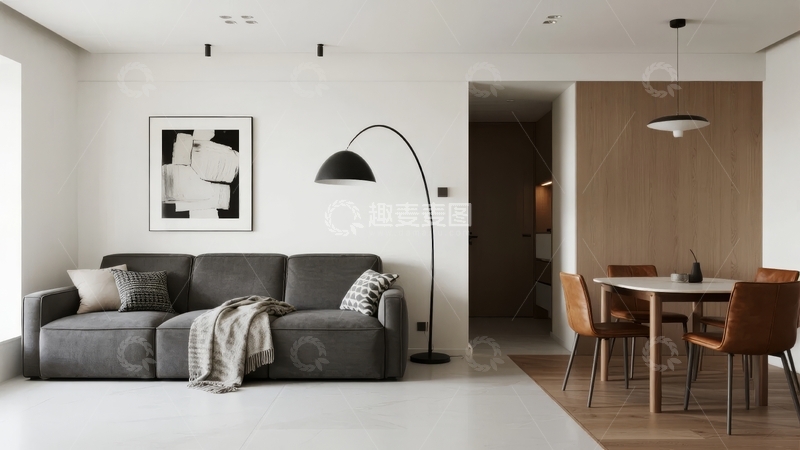 高清大图下载【趣麦麦图】现代简约风格客厅与餐厅一体设计