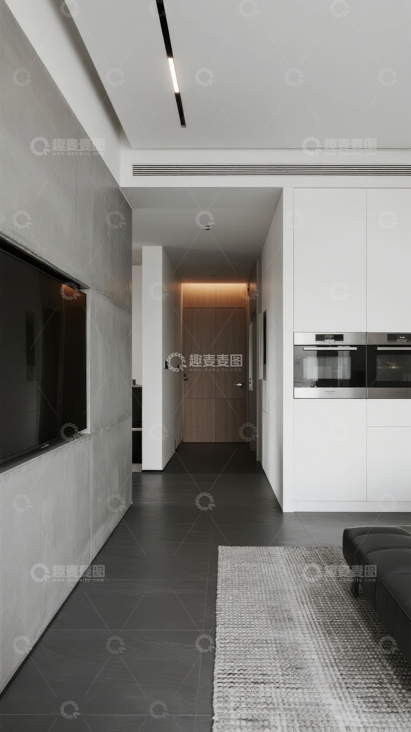 高清大图下载【趣麦麦图】现代简约风格室内设计客厅与厨房区域